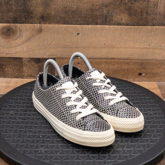 CONVERSE ALL STAR LOW SNAKESKIN PRINT WOMENS ATHLETIC SHOES BLACK LEATHER SIZE 6 - Picture 3 of 9
